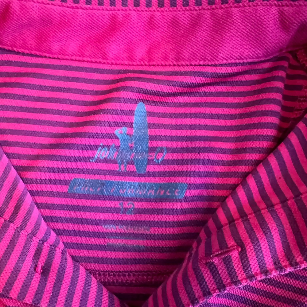 Dark pink and blue striped polo shirt